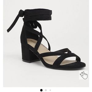 BLACK FAUX SUEDE WRAP SANDAL (WW)